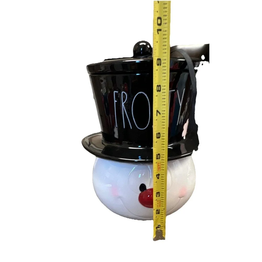Rae Dunn Frosty the Snowman Ceramic Cookie Jar 9in w/ Lid Handle Black Hat